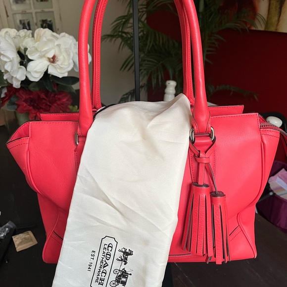 Coach Bold Red Leather Shoulder Bag - Picture 2 of 7